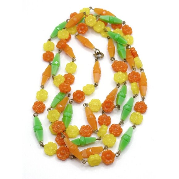 Unbranded Jewelry - Bright Colorful 52” Multicolor Vintage Floral Plastic Necklace‎